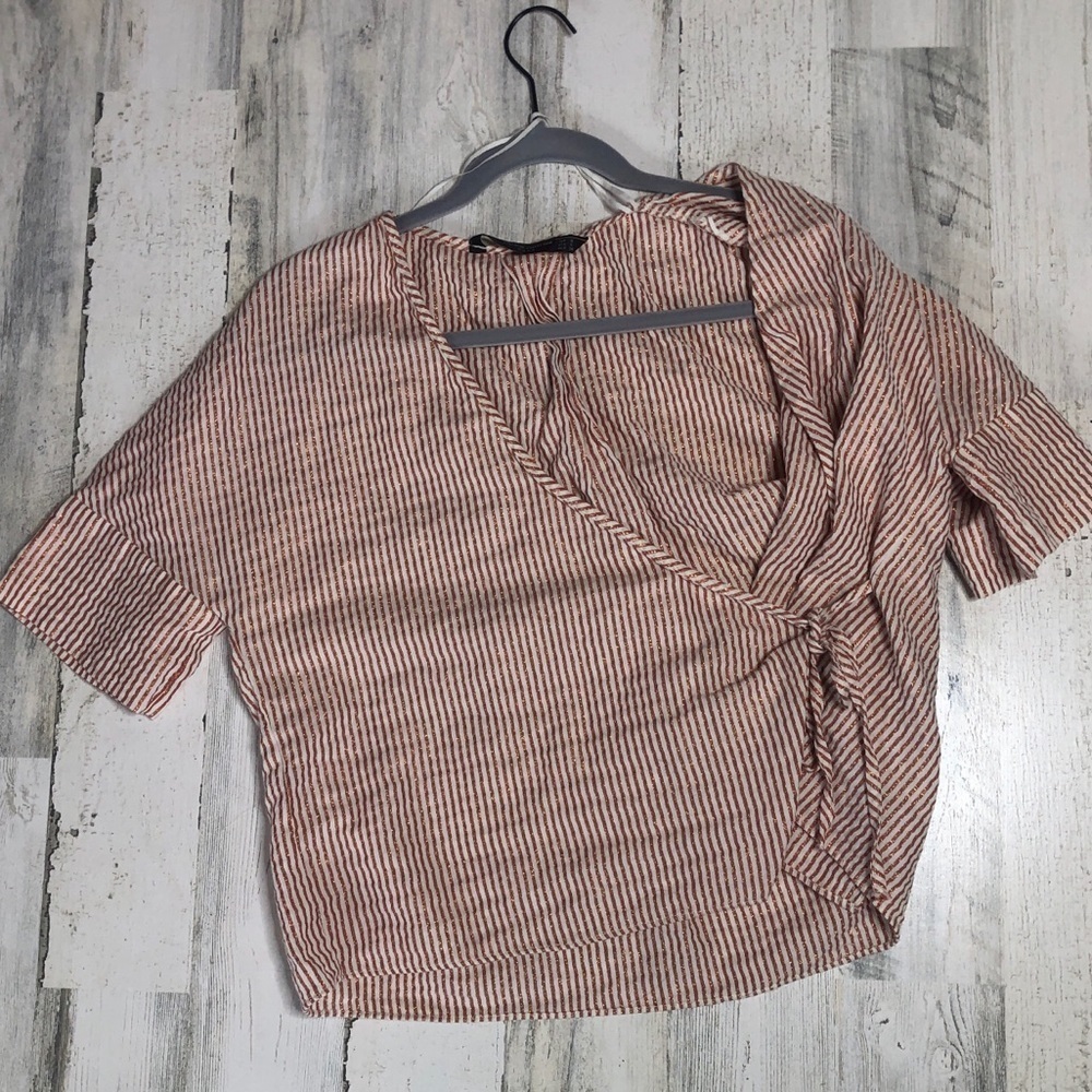 ZARA Trafaluc Collection Wrap Top Metallic Stripe